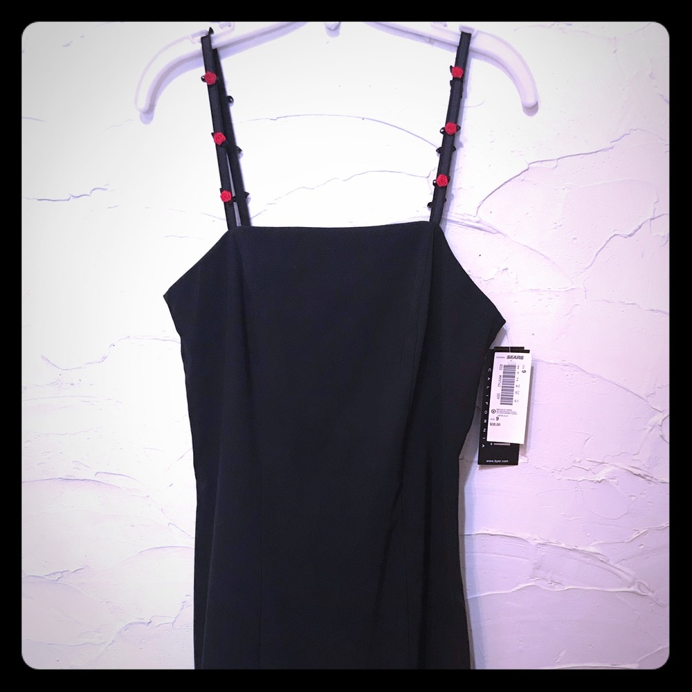 NWT Byer Too! Black dress with roses straps. Sz 9